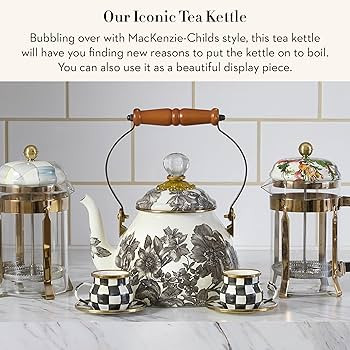 MACKENZIE-CHILDS 2-Quart Enamel Tea Kettle, Cute Tea Kettle for Stovetop, Sterling English Garden | Amazon (US)
