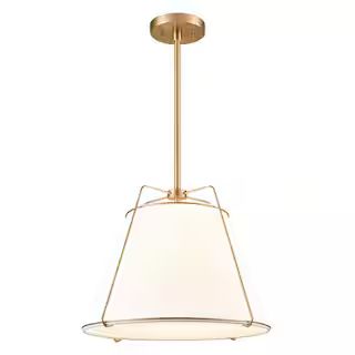 Lise 15 in. 1-Light Brushed Brass Chandelier with Fabric Shade | The Home Depot