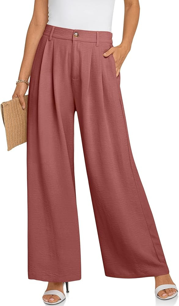 TARSE Women's Wide Leg Dress Pants High Elastic Waisted in The Back Business Work Trousers Long F... | Amazon (US)