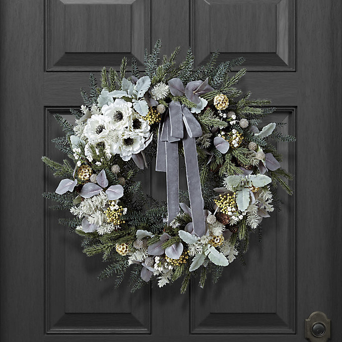 Poppy & Cedar Greenery Wreath with Velvet Ribbon & Lifelike Foliage | Frontgate