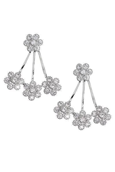 Flower Crystal Drop Silver Earrings | Saachi