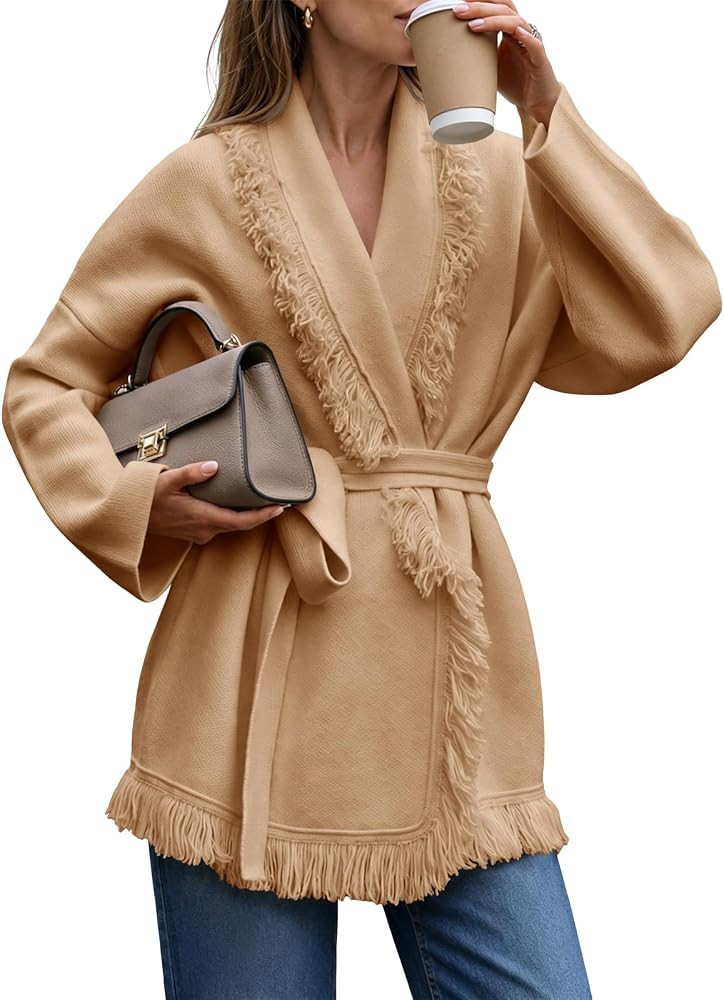 Saodimallsu Women’s Lapel Fringe Cardigan Sweater | Amazon (US)