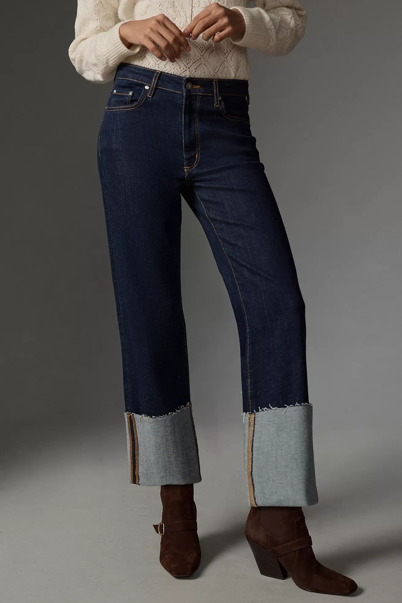 The Scotty Cuffed High-Rise Straight-Leg Jeans by Pilcro | Anthropologie (US)