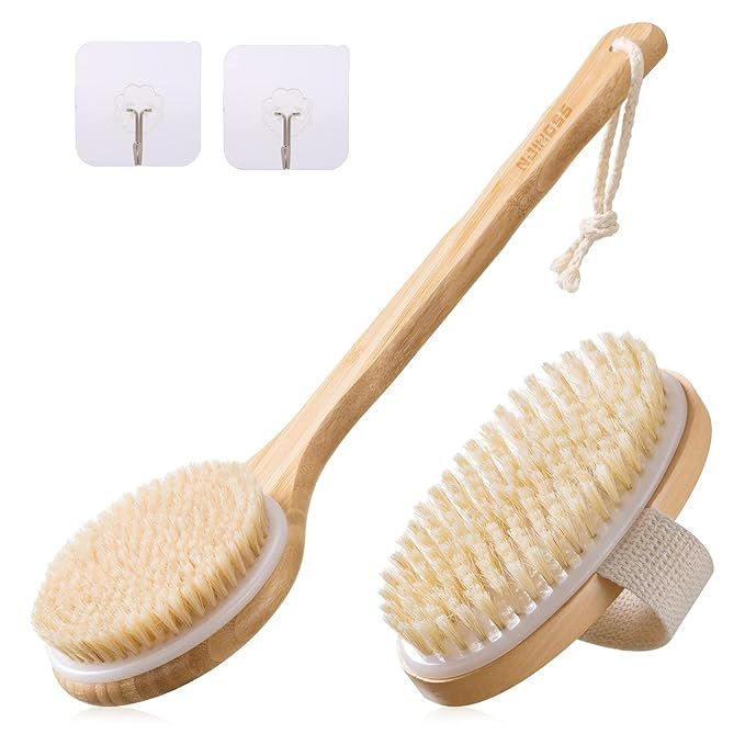 NJIHGSS Pack Of 2 Dry Brush – Small Body Brush and Long Back Brush + 2 Hooks – Body Scrubber ... | Amazon (US)