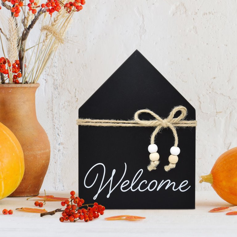 Harvest Wooden Welcome House Shape Sign, Black, 7.75-in (H), Tabletop Decoration, Way to Celebrat... | Walmart (US)