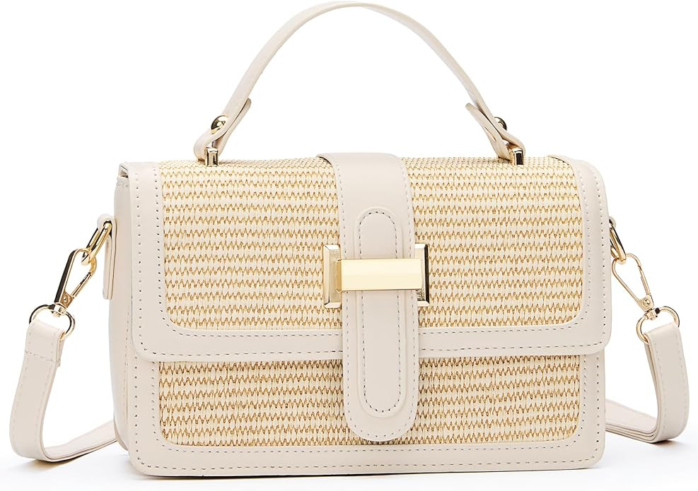 Straw Crossbody Purses Bags for Women, Summer Leather Shoulder Bag | Amazon (US)
