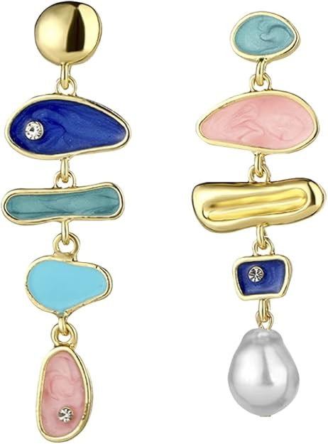 Elegant Bohemian Pearl Dangle Earring for Women Irregular Colorful Oil Baroque Design Culture Sty... | Amazon (US)