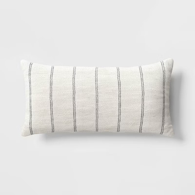 10"x20" Small Stripes Rectangular Outdoor Lumbar Pillow Chalk White - Threshold™ | Target