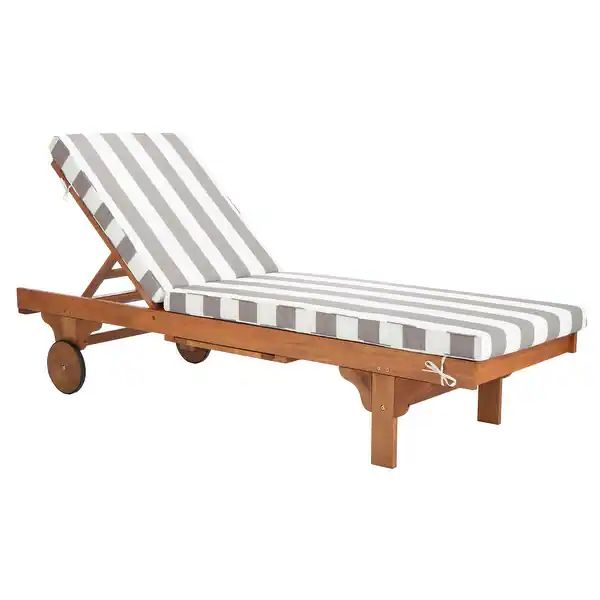 Safavieh Outdoor Newport Grey/White Striped Wheeled Adjustable Chaise - 27.6" x 78.7" x 14.2" | Overstock