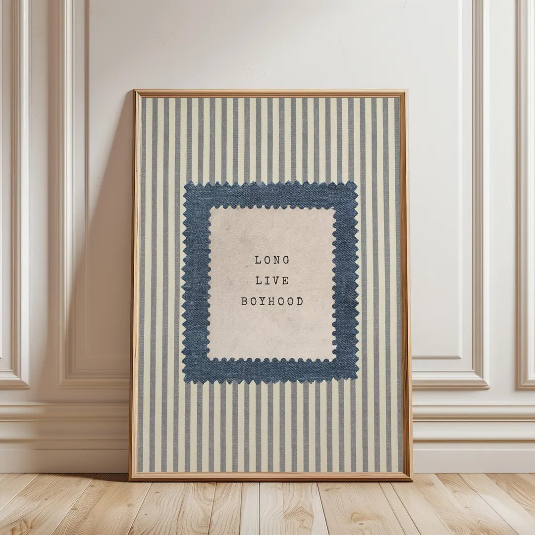 Long Live Boyhood Nursery Wall Art: Blue Striped Boys Room Decor, Cottaecore Printable Kids Room ... | Etsy (US)