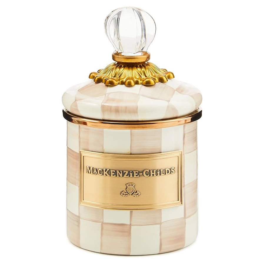 MACKENZIE-CHILDS Mini Enamel Canister, Kitchen Storage Container with Lid, Brown-and-White Mocha ... | Amazon (US)