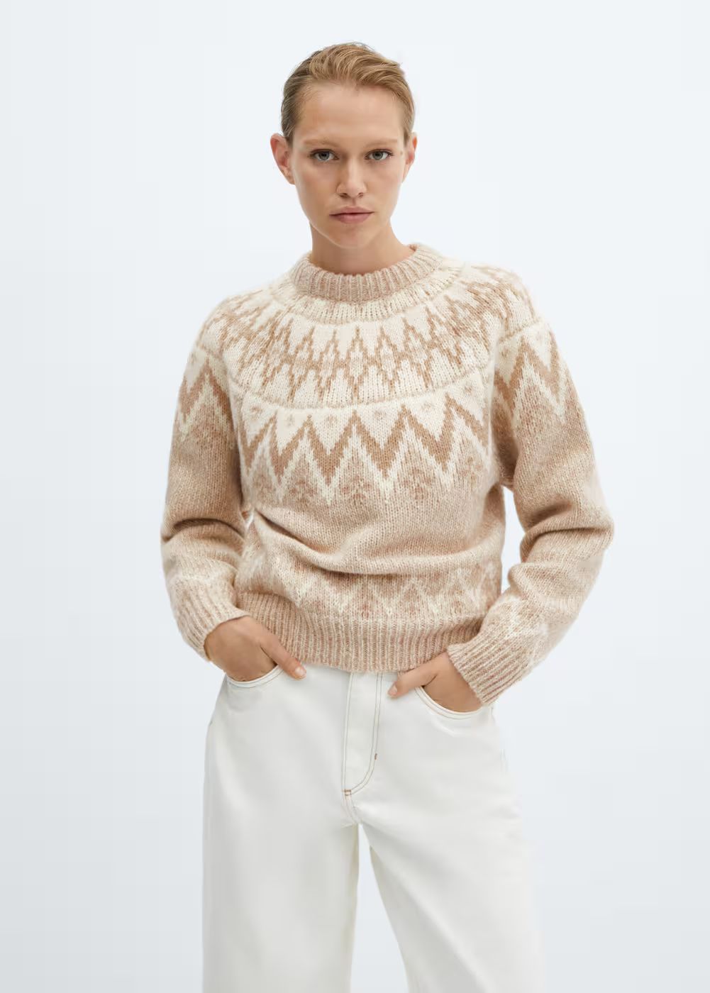Crew neck sweater with trim -  Women | Mango USA | MANGO (US)