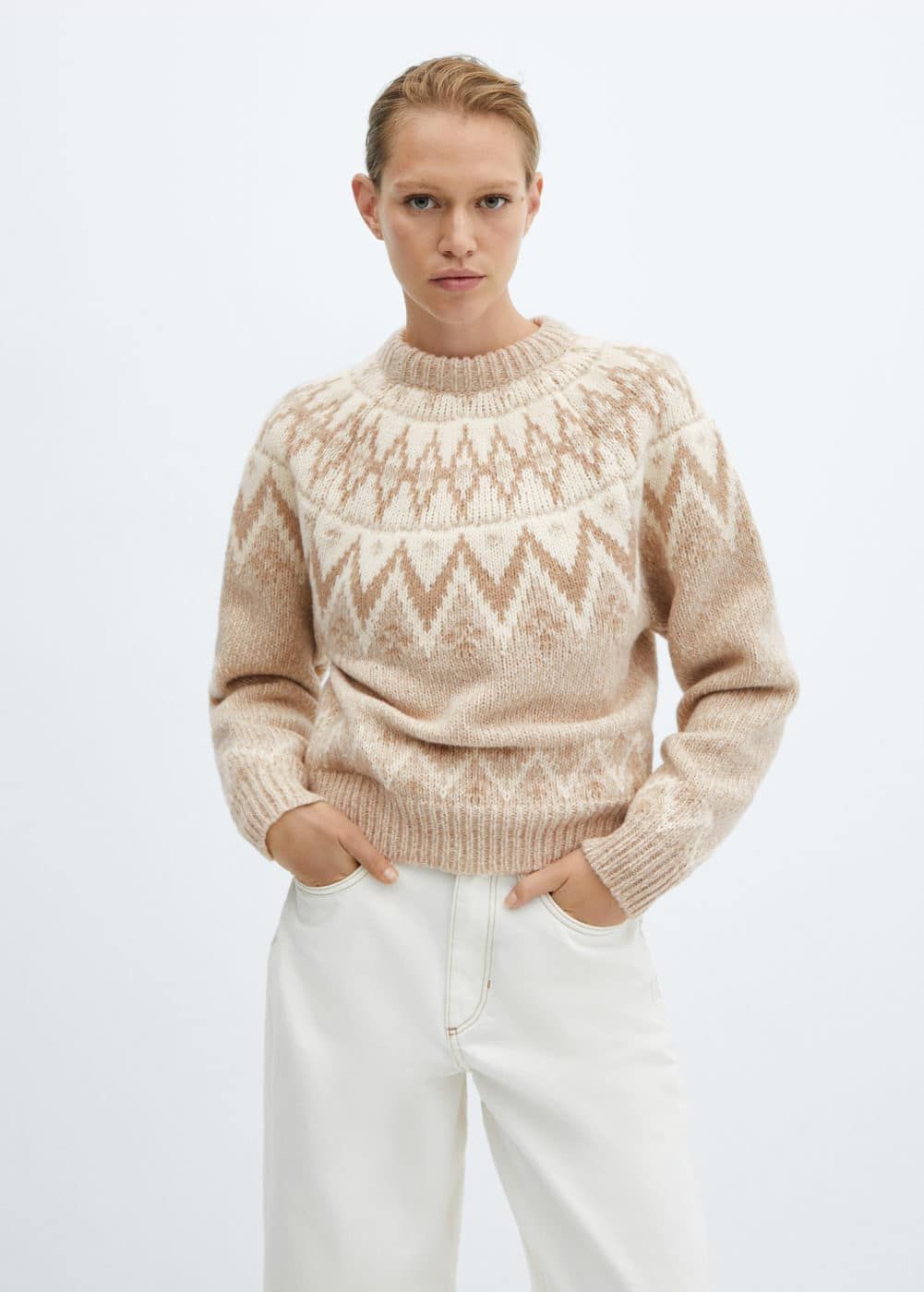 Crew neck sweater with trim -  Women | Mango USA | MANGO (US)