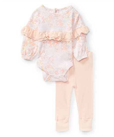 Pink Floral Ruffle-Accented Bodysuit & Pink Pants - Newborn & Infant | Zulily