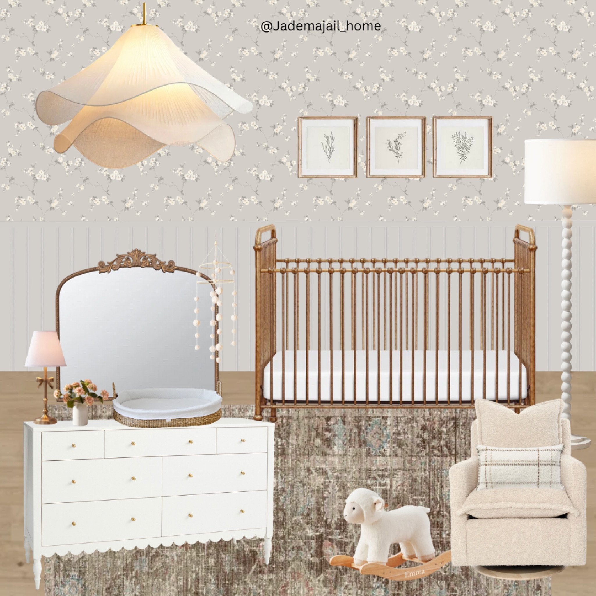 Girl nursery inspiration 🎀

_
Girl nursery, crib, gold crib, gold mirror, white scalloped dresser, changing table, gold table lamp, modern light fixture, art work, vintage wall art, floor lamp, wallpaper, area rug, accent chair, modern nursery, nursery design, mood board, nursery interior design 

#LTKfindsunder100 #LTKfamily #LTKhome