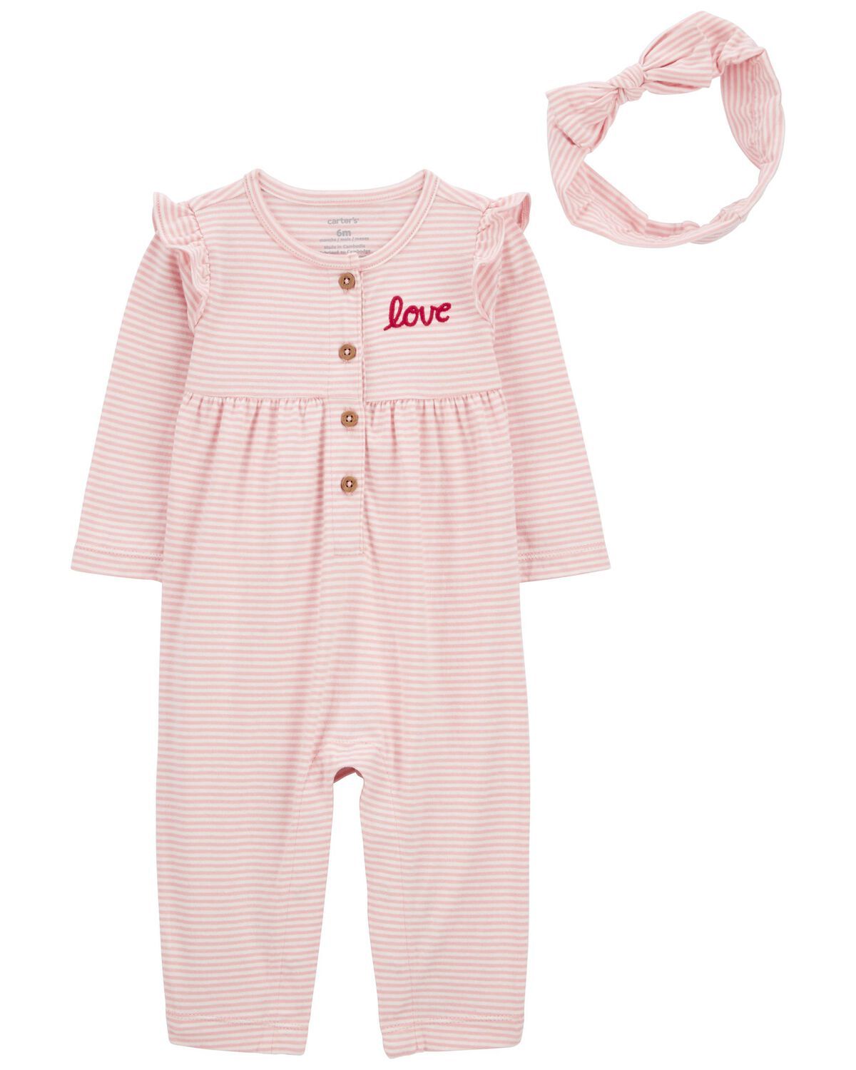 Pink Baby 2-Piece Striped Jumpsuit & Headwrap Set | carters.com | Carter's