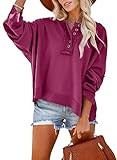 Dokotoo Women's V Neck Button Down Long Sleeve Crop Hoodies Loose Pullover Hooded Sweatshirts Top... | Amazon (US)