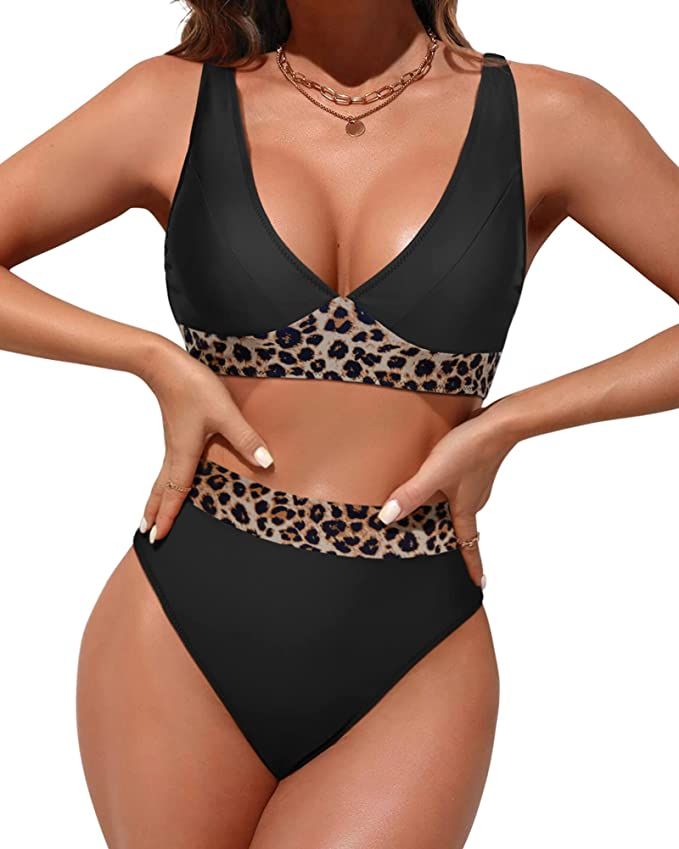 SUUKSESS Women Sexy High Wasited Bikini Sets Triangle High Cut 2 Piece Swimsuits | Amazon (US)