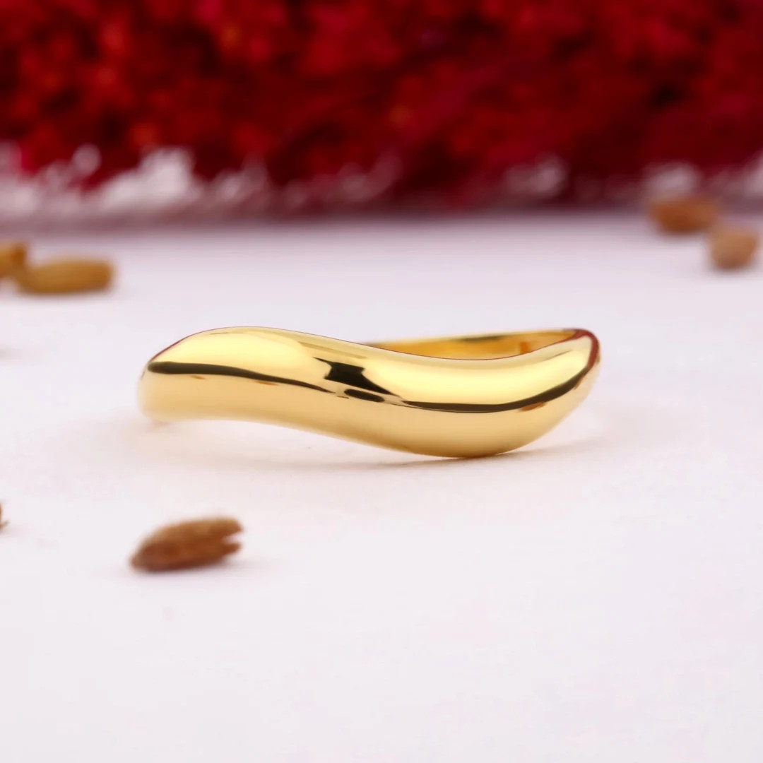 14K Solid Gold Curved Dome Ring, 925 Sterling Silver Curved Dome Ring, Stackable Ring, Handmade, ... | Etsy (US)