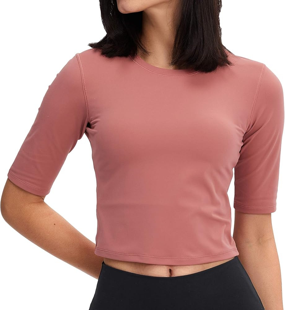 Lemedy Women Crop Tops Sports Workout Short Sleeve Running Yoga Shirts | Amazon (US)