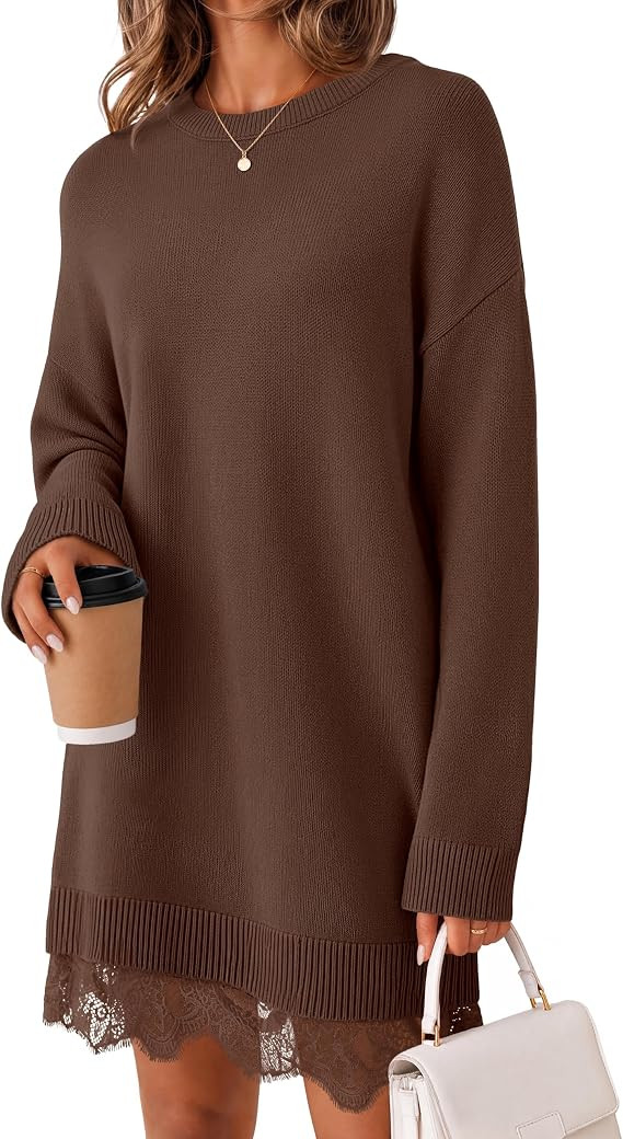 MEROKEETY Women's Fall Long Sleeve Lace Oversized Casual Knit Sweater Dress | Amazon (US)