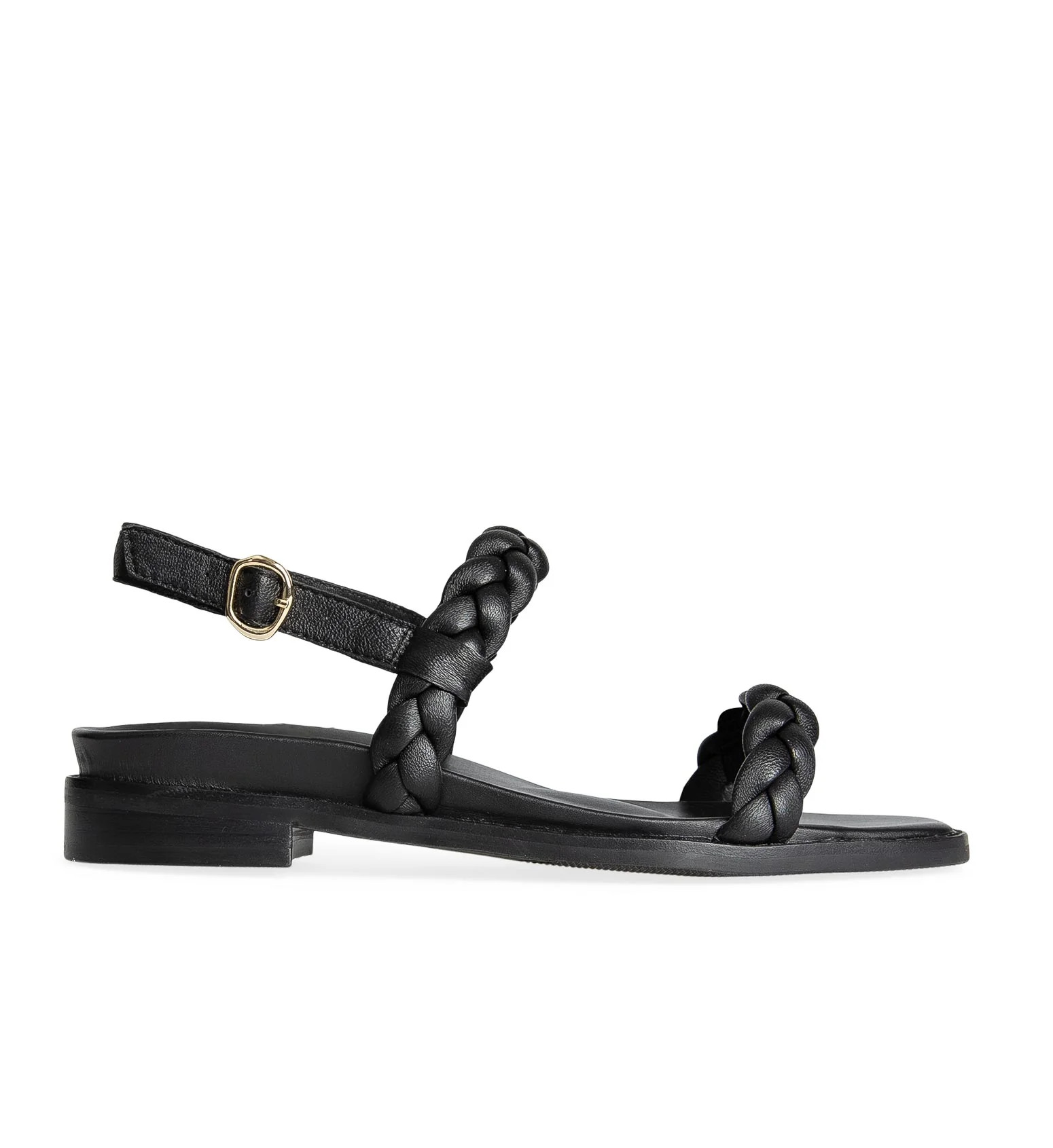 Black Leather Flat Sandals | Bared Footwear