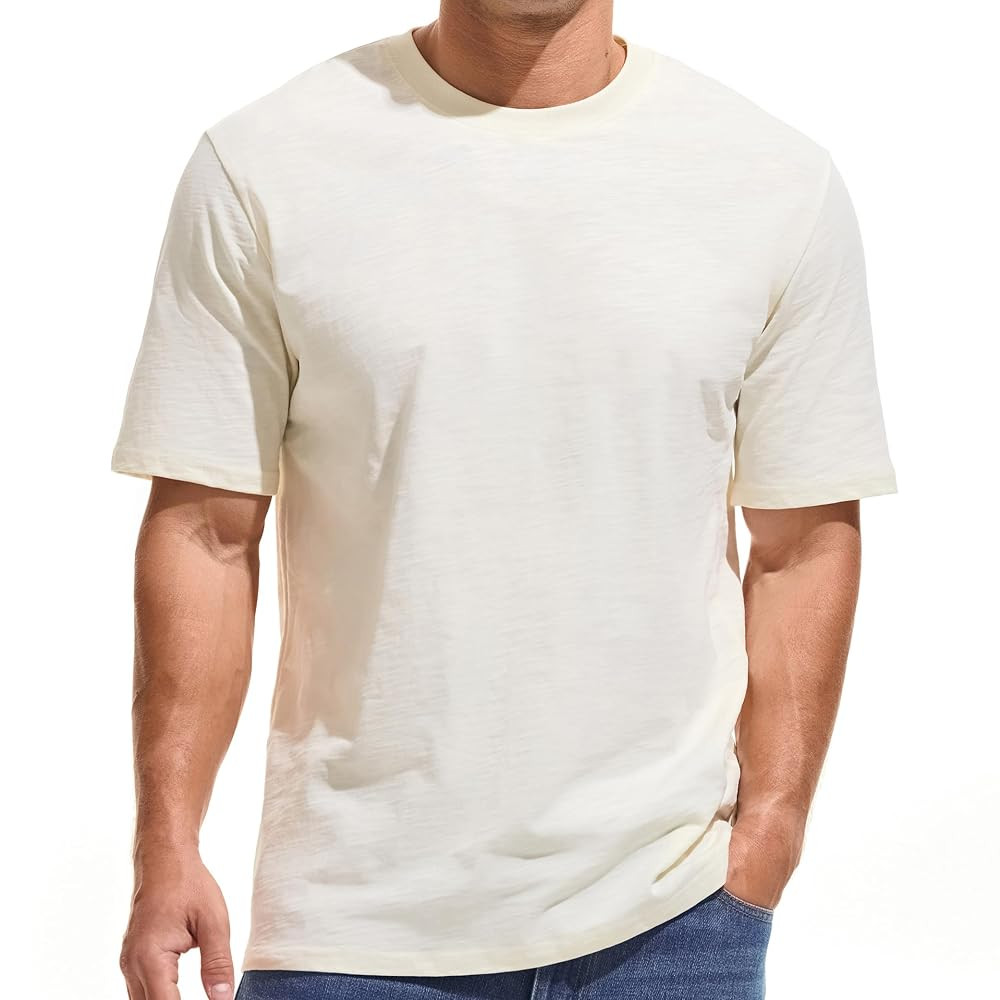 KLIEGOU Men's 100 Cotton Loose Fit Thick T-Shirt Heavy Weight Crewneck Tees for Men | Amazon (US)