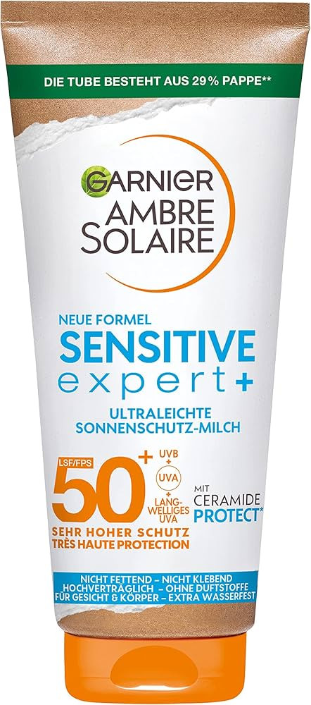 Garnier Sonnenschutzmilch mit LSF 50+, Sehr leichte und rückstandslose Sonnencreme für helle un... | Amazon (DE)