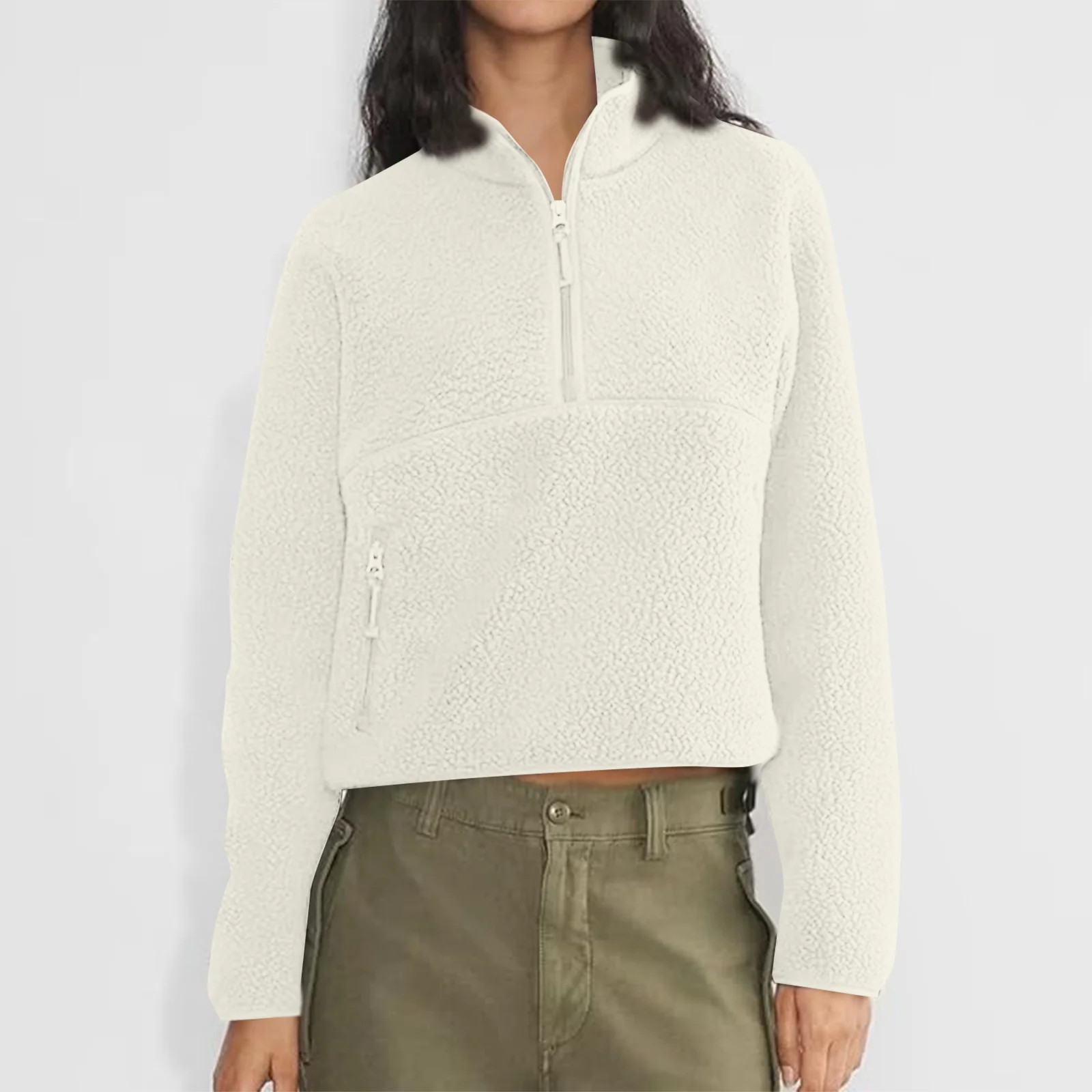 SAATLERI Women Zip Up Fleece Sherpa Jacket Coat - Winter Warm Trendy Cropped Sweatshirt for Casua... | Walmart (US)