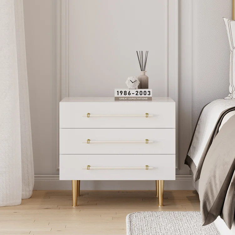 Modern White 3 Drawer Nightstand Bedside Table with Storage | Homary