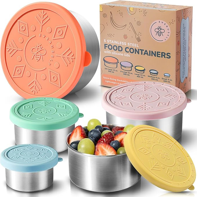 Stainless Steel Containers with Lids, Leakproof Stainless Steel Food Storage Containers, Nesting ... | Amazon (US)