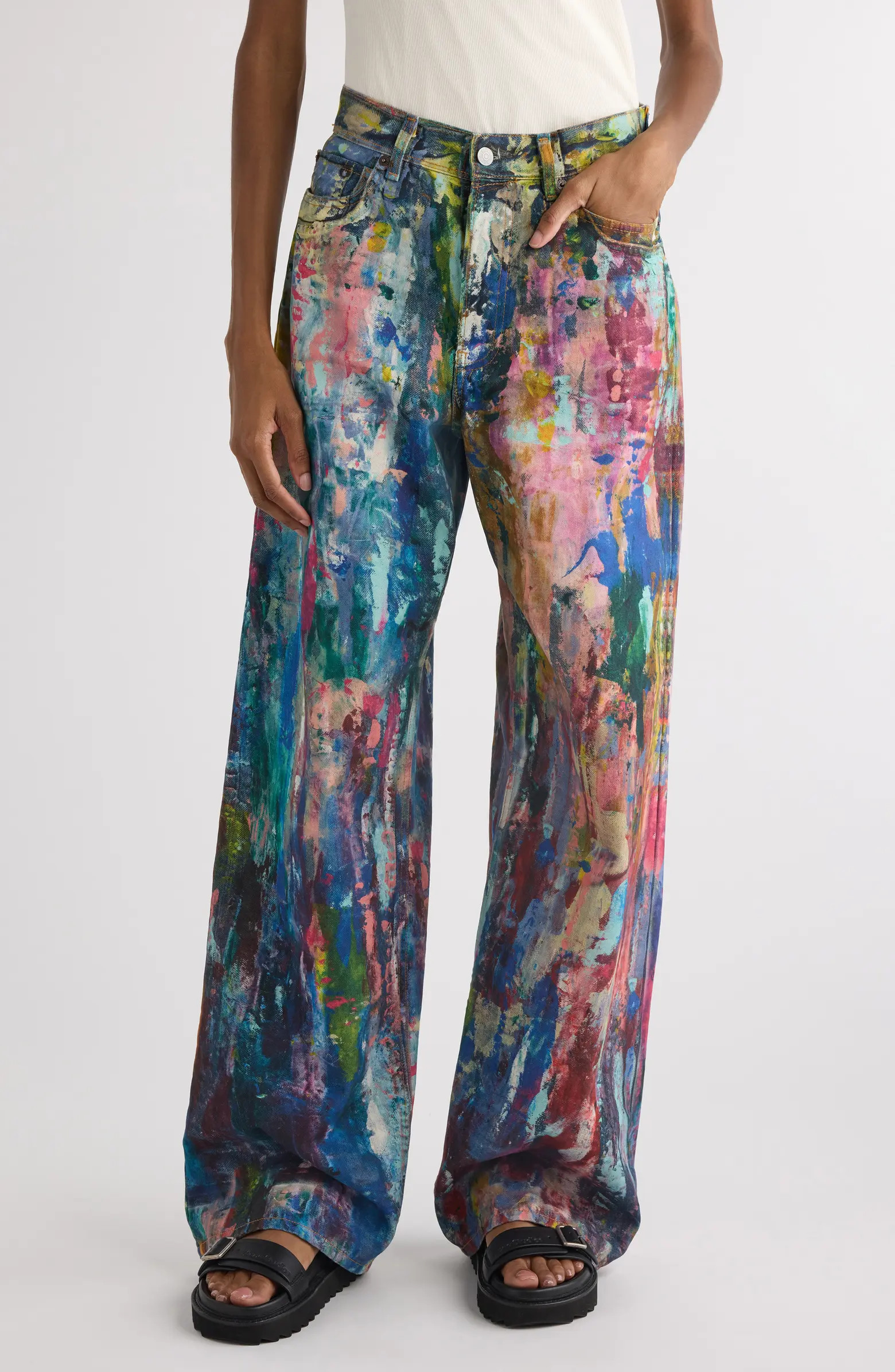 Acne Studios 1981 Trompe l'Oeil Paint Splatter Baggy Wide Leg Jeans | Nordstrom | Nordstrom
