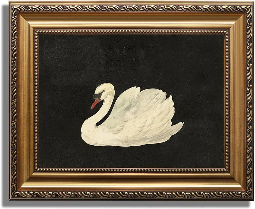 KBKBART Vintage Framed Wall Art for Living Room, White Swan Vintage Painting Canvas Wall Art Prin... | Amazon (US)