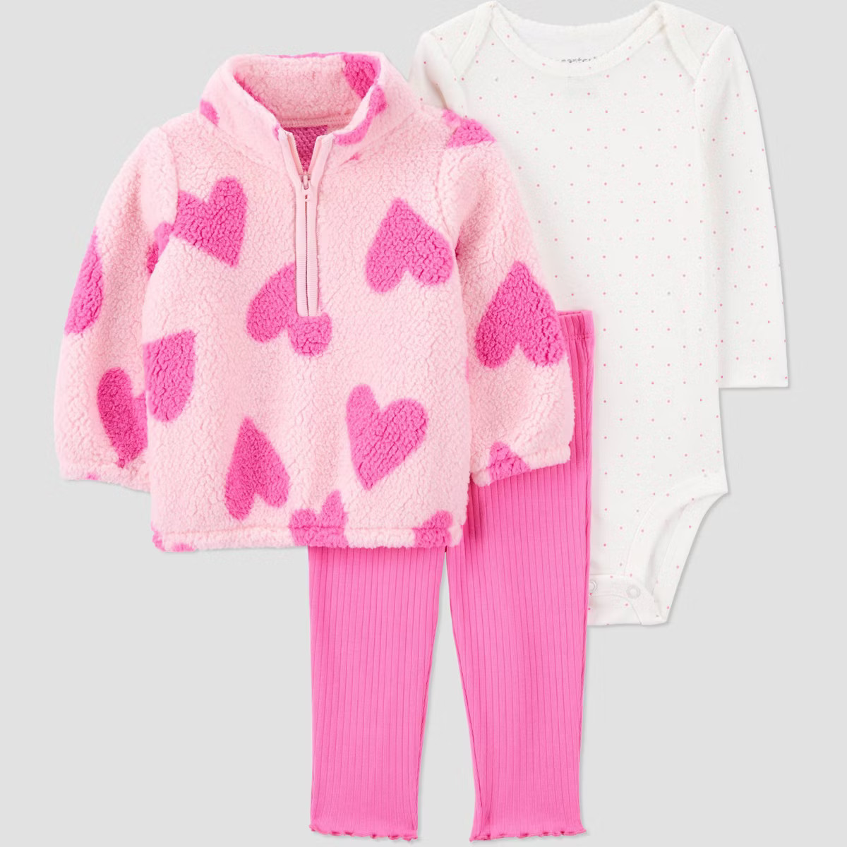 Carter's Just One You® Baby Girls' 3pc Heart Fleece Sweatshirt with Long Sleeve Bodysuit and Leg... | Target