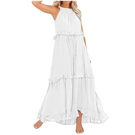 YAYUBA Resort Wear for Women 2026 Long Summer Dresses for Women 2024 Sleeveless Maxi Dress Casual Flowy Ruffle Elegant Dress Resort Wear for Women | Walmart (US)