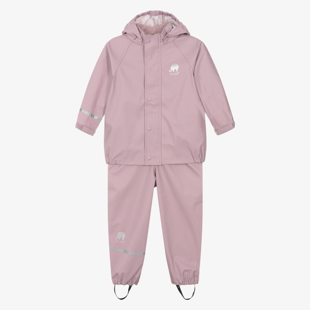 Girls Lilac Pink 2 Piece Waterproof Rainsuit | Childrensalon