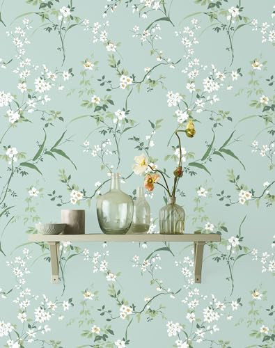 HomKihapai Peel and Stick Wallpaper Farmhouse Wild Floral Peel and Stick Wall Paper French Blue Wallpaper for Bedroom Stick on Mural Cabinets Contact Paper (Soft Blue, 17.7" X 393.7") | Amazon (US)