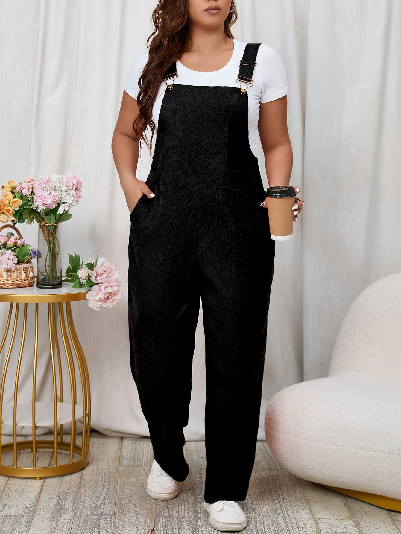 SHEIN EZwear Plus Solid Overall Jumpsuit Without Tee | SHEIN