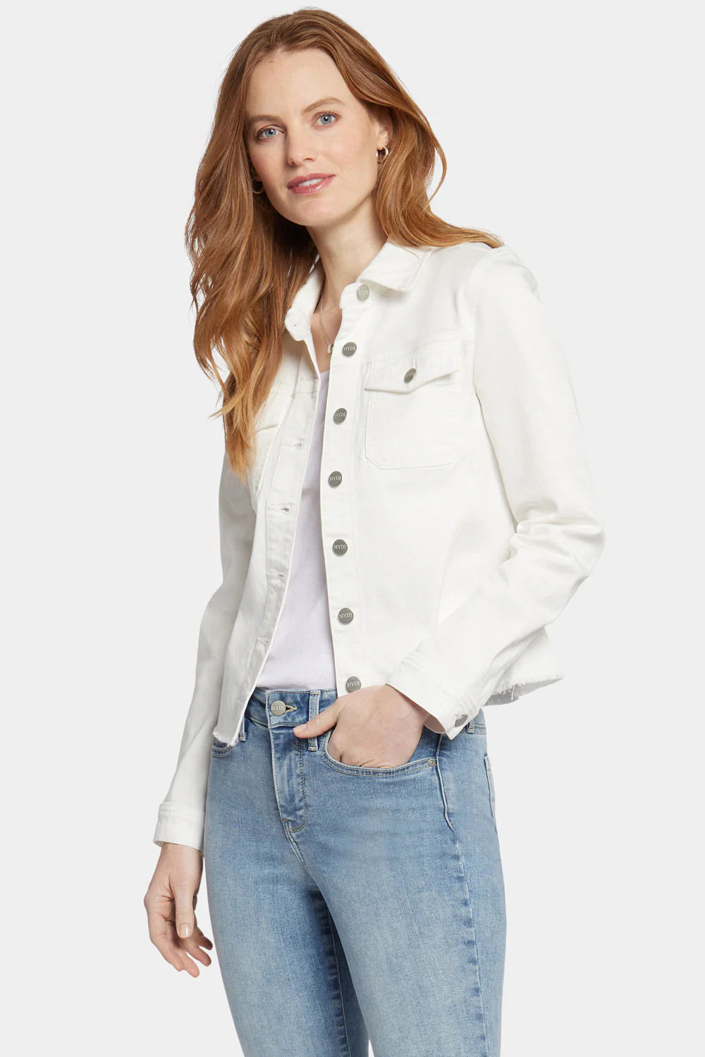 Frayed Hem Jacket - Optic White | NYDJ