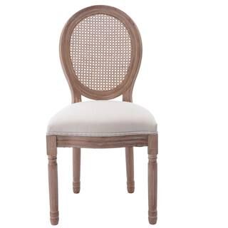 LUCKY ONE Classic Beige Fabrice Upholstered With Rattan Back French Dining Chair(Set of 2) | The Home Depot