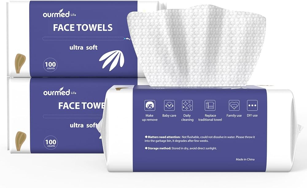 Ourmed Life Face Towels, Disposable Biodegradable Clean Facial Wash Cloth for Sensitive Skin, Lin... | Amazon (US)
