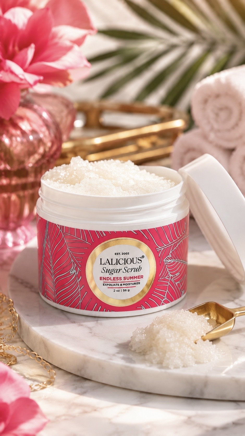 LALICIOUS Endless Summer Sugar Scrub is a rich, creamy body exfoliator made with sugar crystals to help buff away rough texture while leaving skin feeling soft, smooth and moisturized. The whipped scrub texture melts easily into damp skin, making it perfect for polishing areas like arms, legs, elbows and knees as part of an elevated shower or self-care routine. The Endless Summer scent adds a warm, tropical finish that makes everyday body care feel a little more luxurious. Nirvana is linking this sugar scrub along with her favorite LALICIOUS body-care products and cosmetic bags that fit the pink-and-gold aesthetic. Nirvana the Shih Tzu 💋 Nirvana Approved

#LTKBeauty #LTKselfcare #LTKmorningroutine