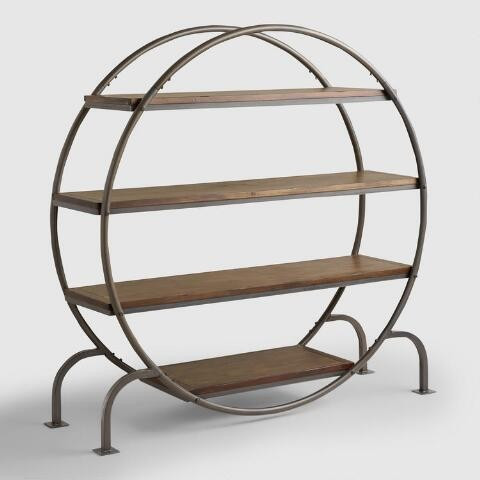 Round Burnt Alder and Metal Bookshelf | World Market