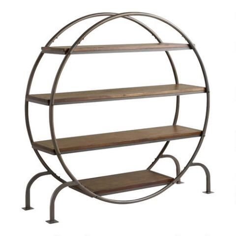 Round Wood and Metal Bookshelf | World Market