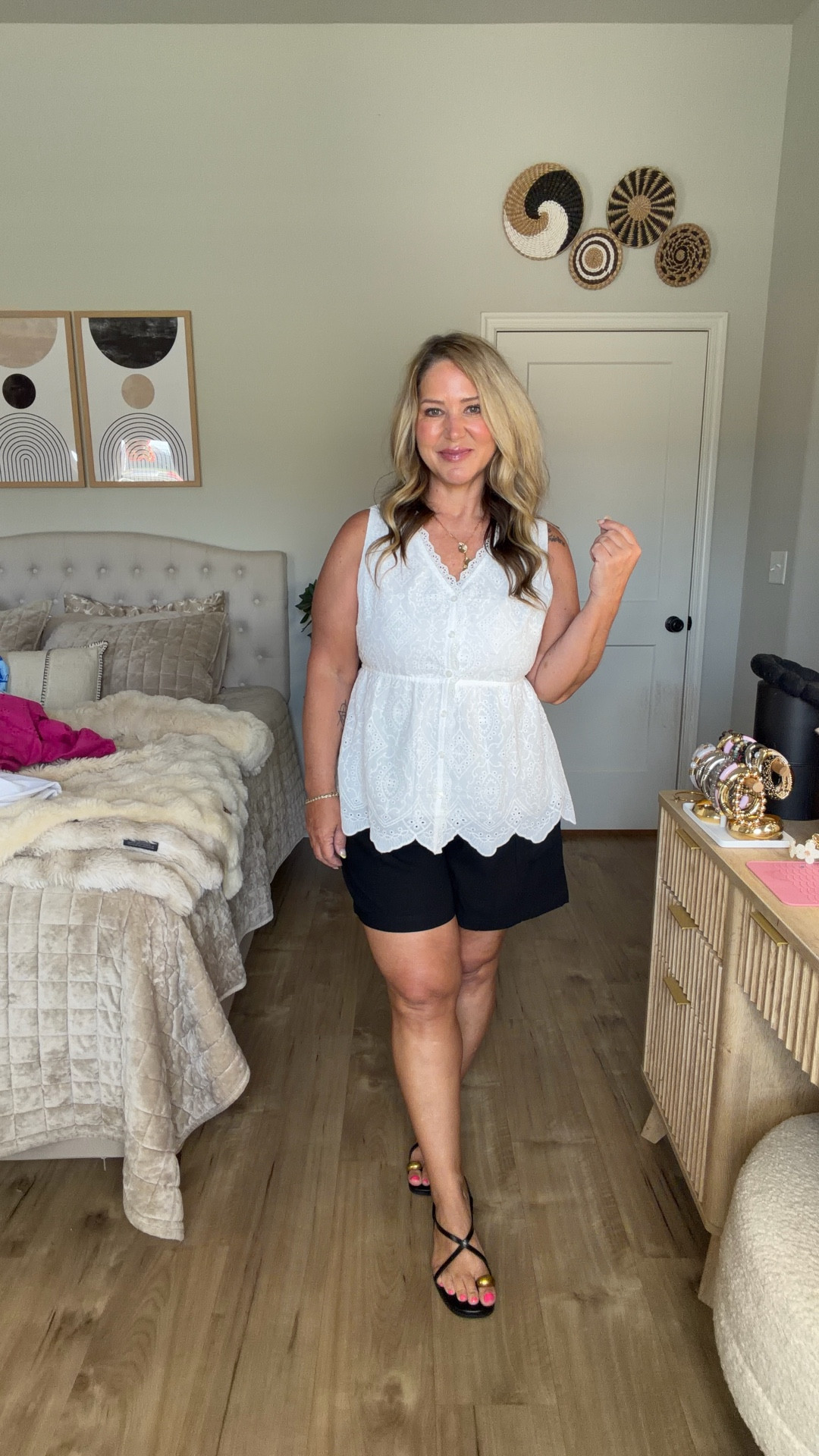 Size large tops 
Size medium shorts/skort
Shoes tts 

#LTKOver40 #LTKMidsize #LTKPetite