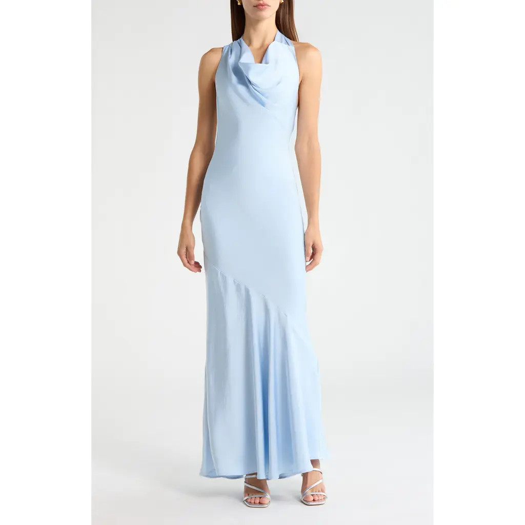 ASTR the Label Varya Cowl Neck Satin Maxi Slipdress in Baby Blue at Nordstrom, Size X-Small | Nordstrom
