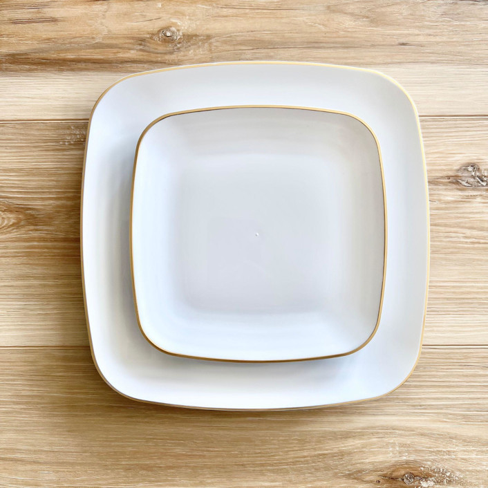 Subtle Square Dinnerware Set | Gilded Rim Wedding Serving And Dining Accessories | Minted