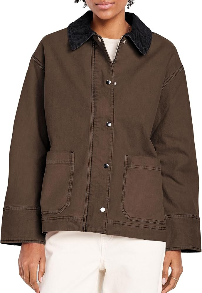 Barn Jackets for Women Trendy Cropped Canvas Jacket Corduroy Contrast Collar Utility Coat 2025 Fa... | Amazon (US)