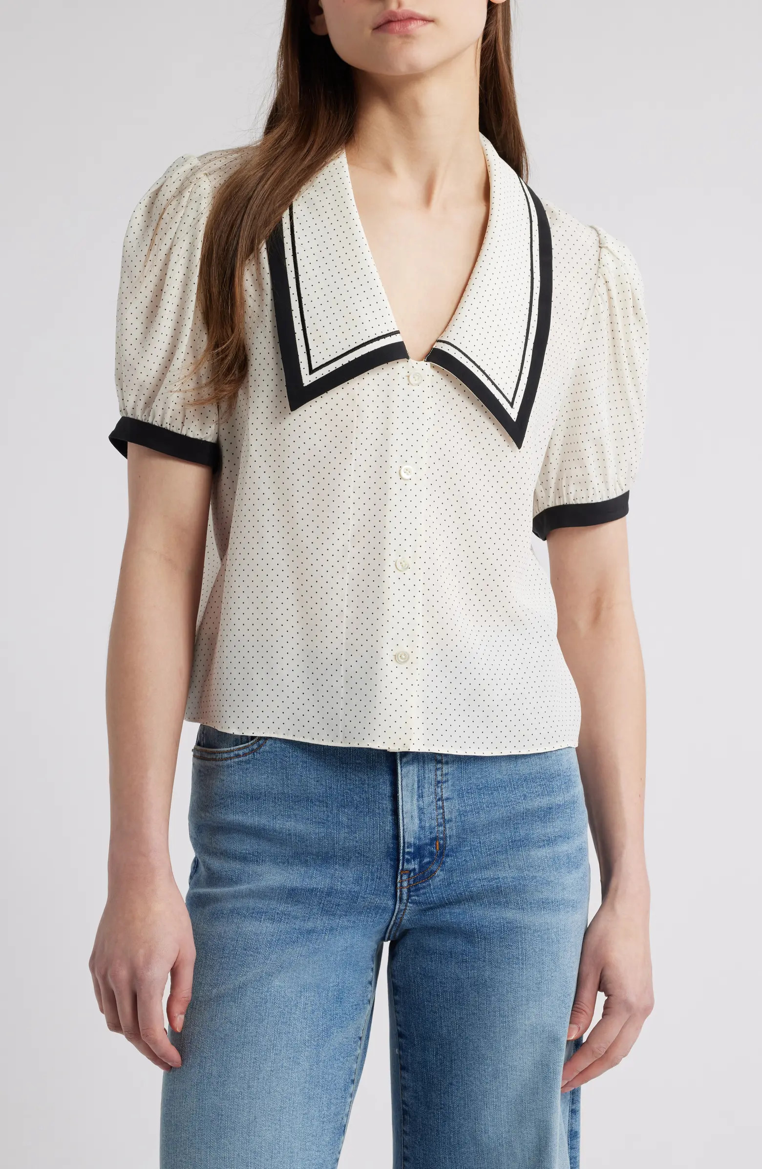 FRAME Silk Sailor Button-Up Top | Nordstrom | Nordstrom