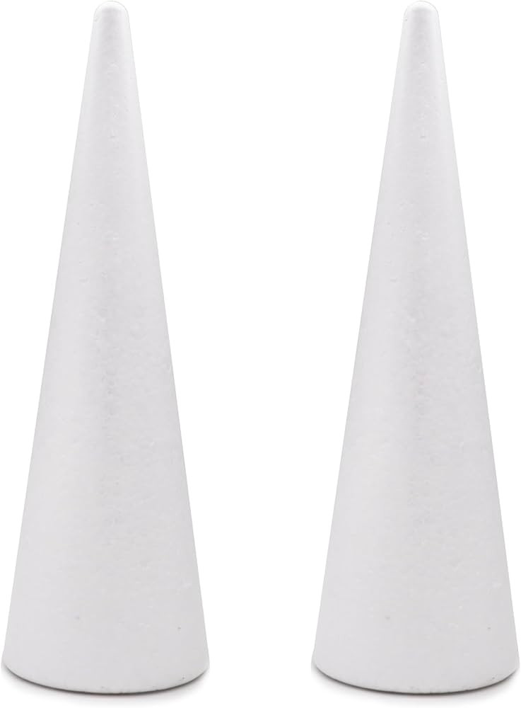 Crafare 2 Pack Foam Cones 4x13.5 Inch Tree Polystyrene Cone 4x13.5 Inch for Christmas Project Wed... | Amazon (US)